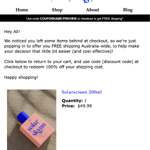 abandoned checkout template